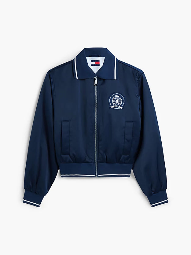 Back Logo Patch Satin Varsity Jacket