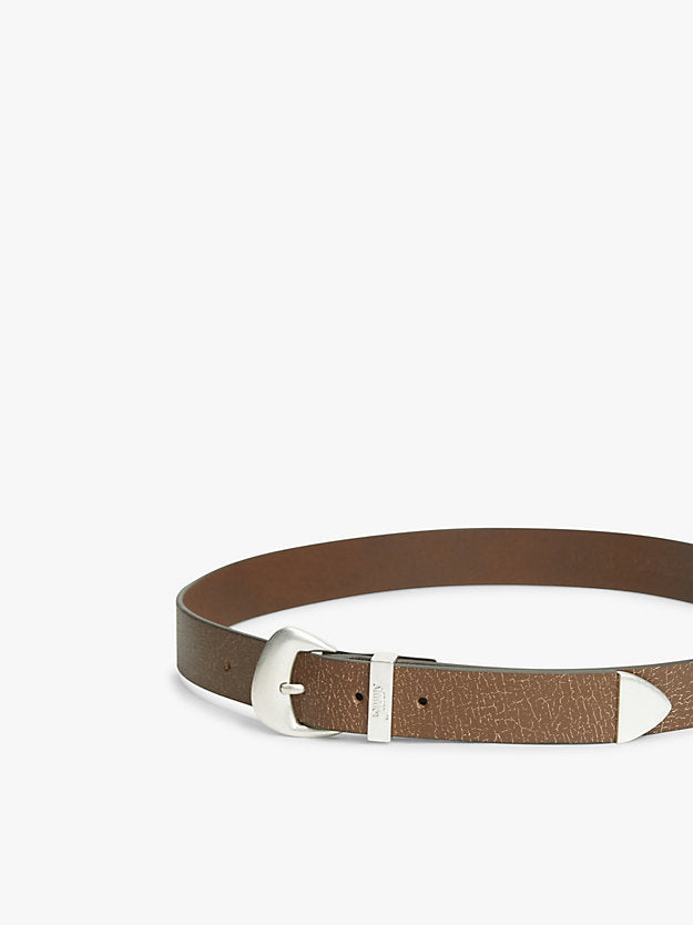 Abstract Buckle Cracked Leather Belt