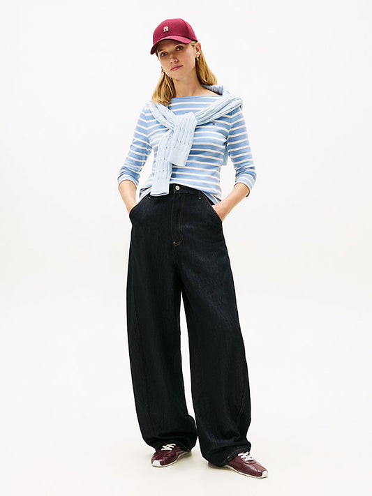 Slim Three-Quarter Sleeve Boat Neck T-Shirt