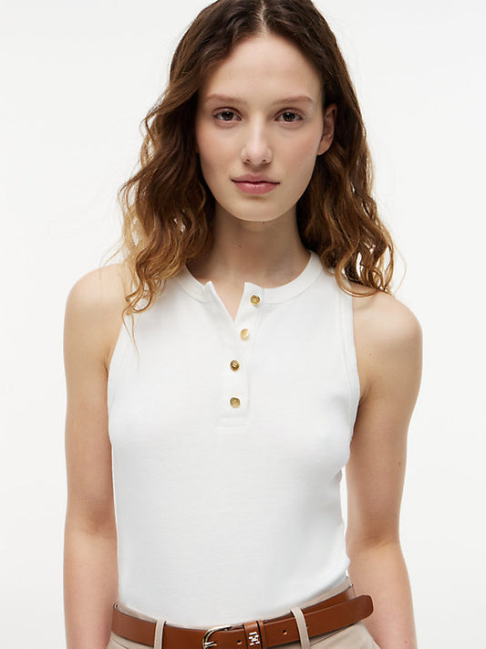 Gold-Tone Button Sleeveless Henley Top