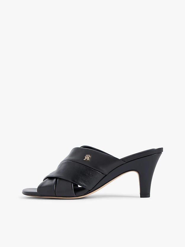 Leather Crossover Strap Heeled Mules