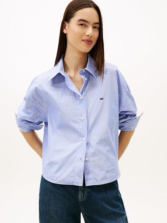Oversized Fit Metallic Cropped Shirt