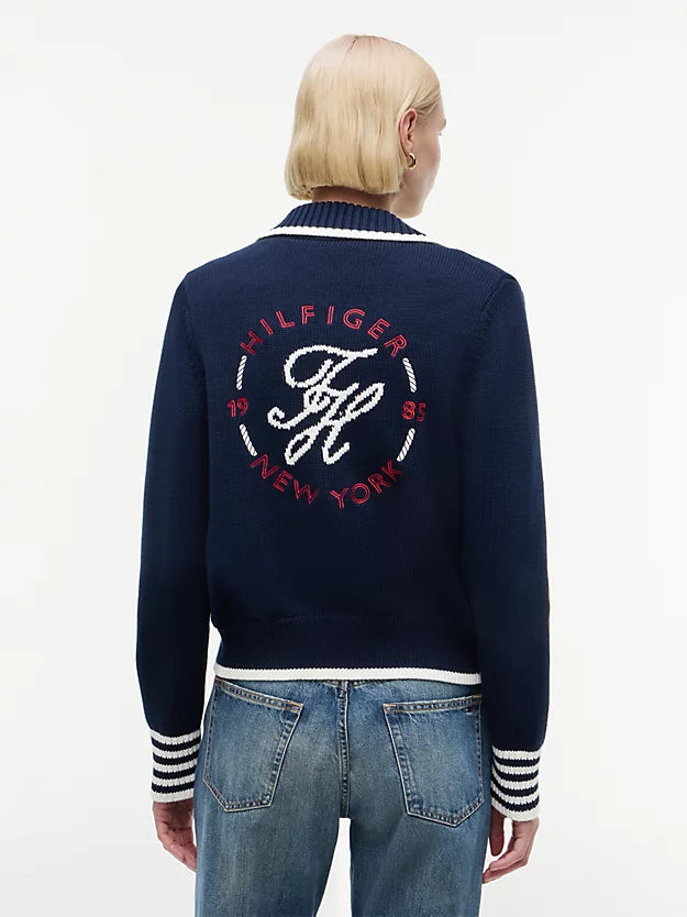 Back Logo Embroidery Relaxed Polo Cardigan