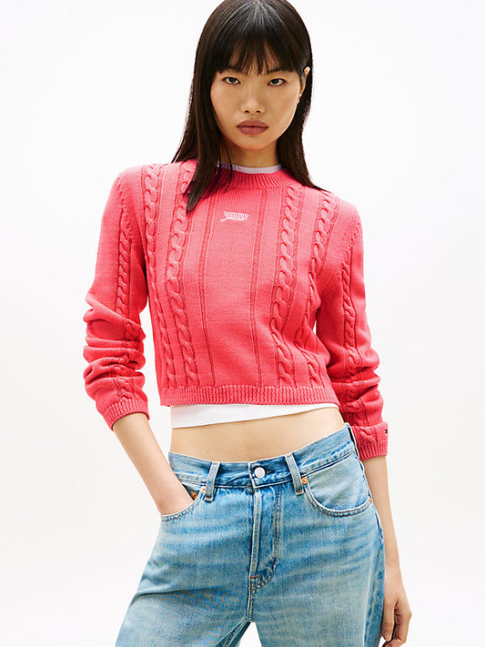 Logo Embroidery Cable Knit Slim Jumper