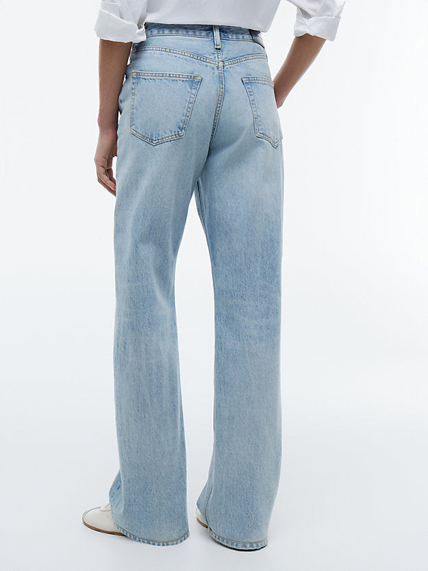 Gold-Tone Button Mid Rise Loose Straight Jeans