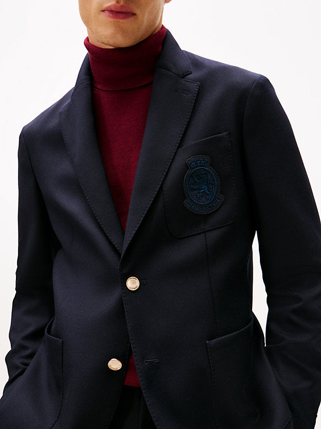 Crest Patch Regular Fit Wool Blazer