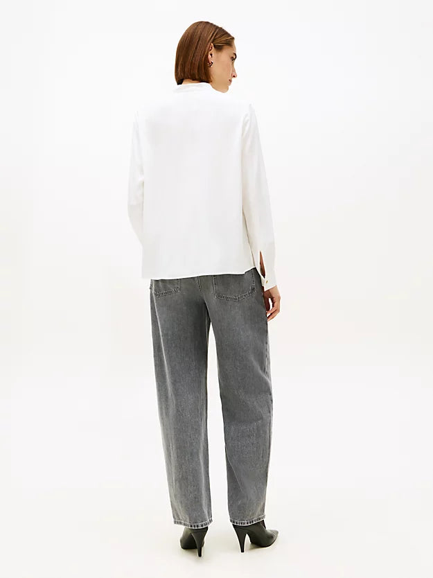 Gold-Tone Button Relaxed Twill Blouse