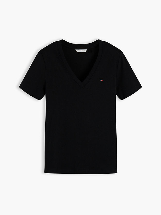 Flag Embroidery Slim V-Neck T-Shirt