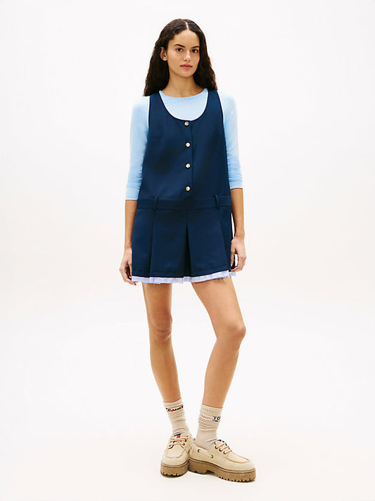 Tonal Logo Appliqué Pleated Mini Dress