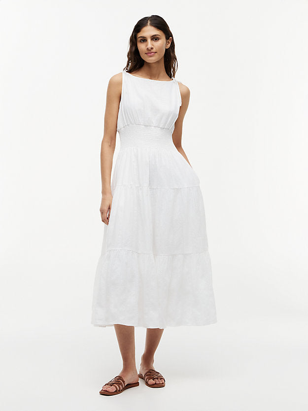Self-Tie Strap Smock Midi Dress