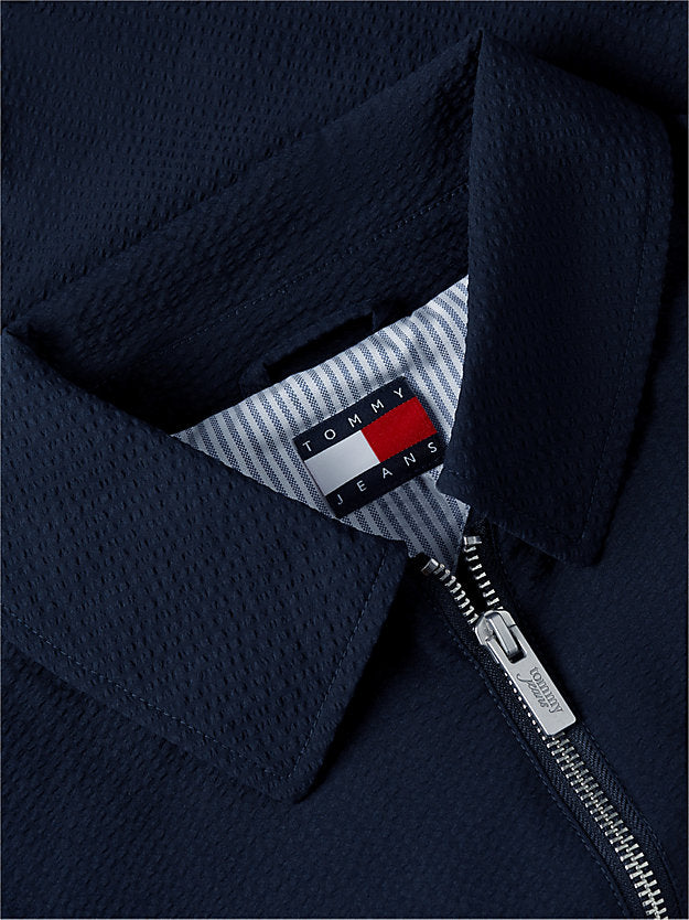 Seersucker Drawstring Hem Relaxed Coach Jacket
