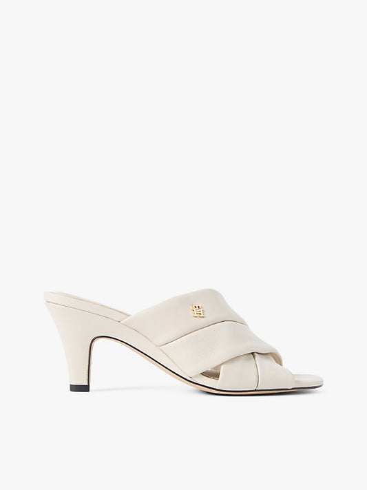 Leather Crossover Strap Heeled Mules
