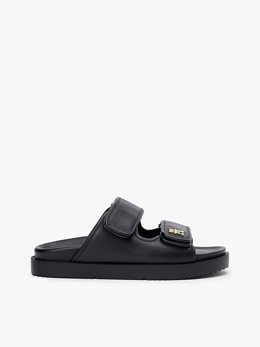 Leather Monogram Double Strap Sandals