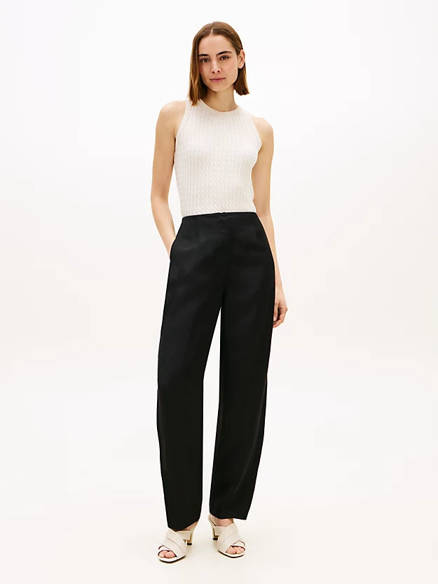 Linen Blend Barrel Leg Ankle Trousers