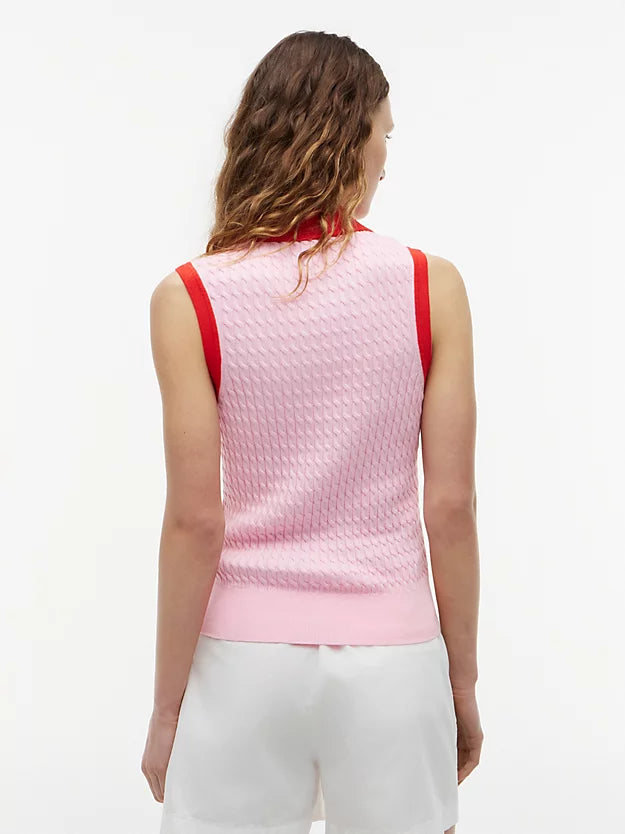 Cable Knit Slim Sleeveless Polo Jumper