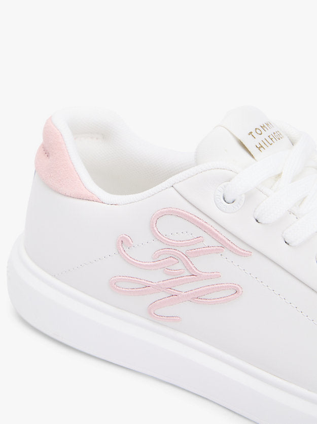 Leather Logo Embroidery Court Trainers