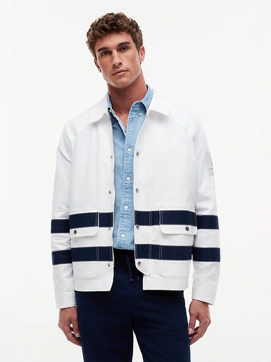 Stripe Flap Pocket Collared Jacket