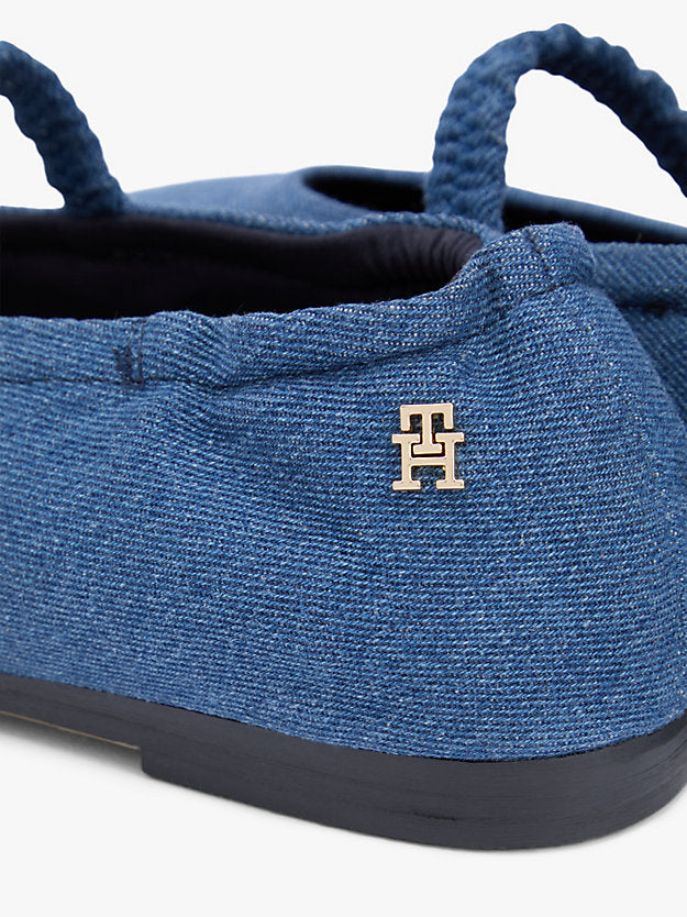 Canvas Denim Elasticated Strap Ballerinas