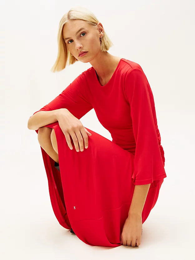 Festive Crepe Slim Gathered Midi Dress