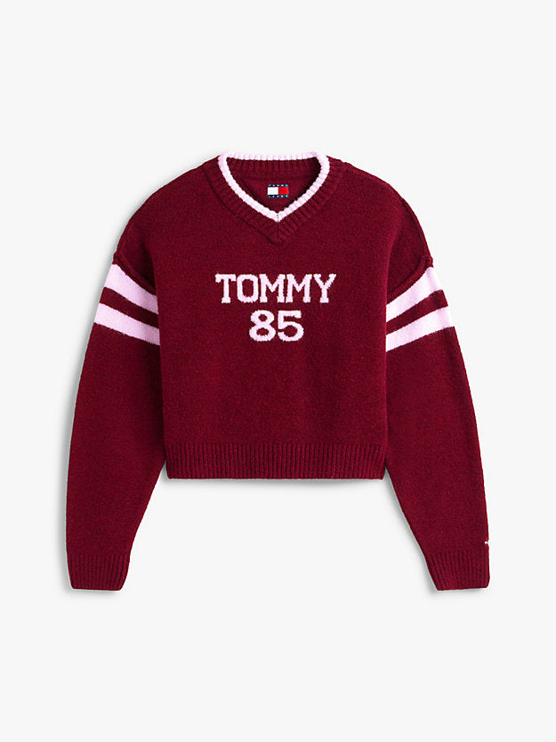 Intarsia Logo V-Neck Relaxed Jumper