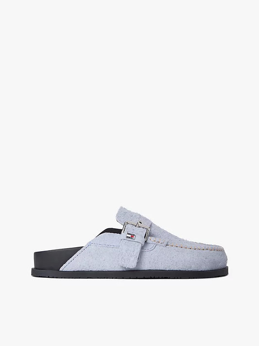 Textured Suede Buckle Mules