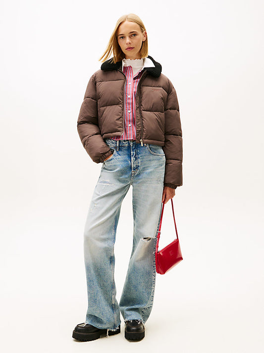 Teddy Collar Crinkle Puffer Jacket