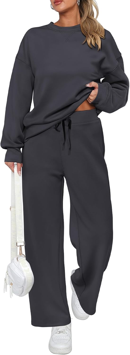 Ensemble décontracté deux pièces en coton pour femme : sweat-shirt oversize demi-zippé et pantalon de survêtement large