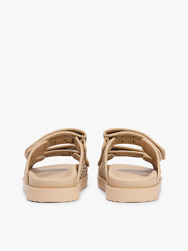 Raffia Monogram Double Strap Sandals