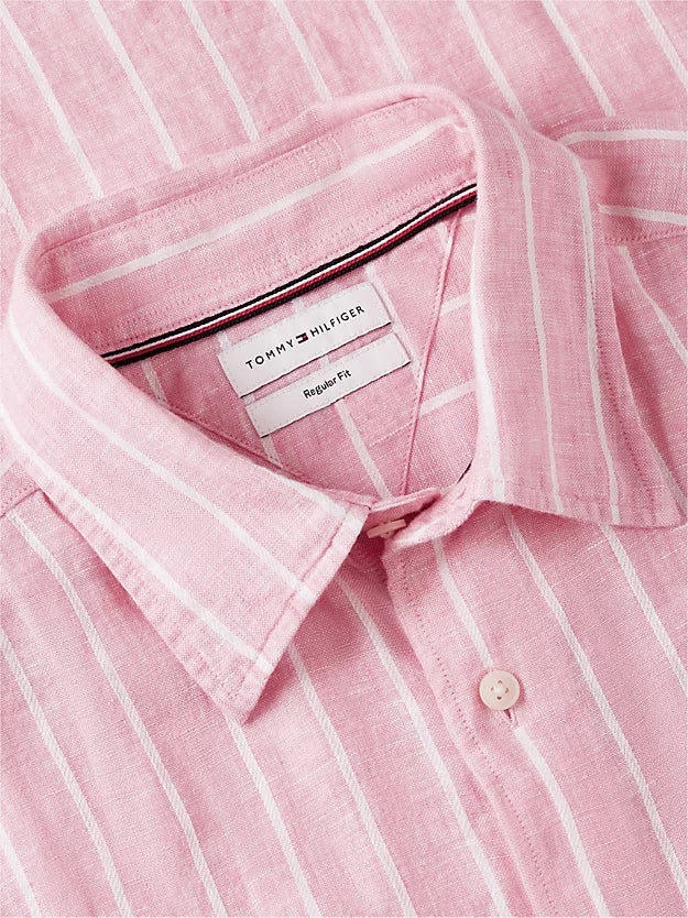 Regular Fit Textured Stripe Pure Linen Shirt