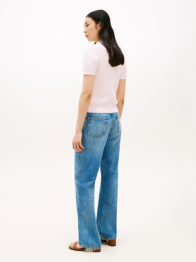 Cable Knit Short Sleeve Polo Jumper