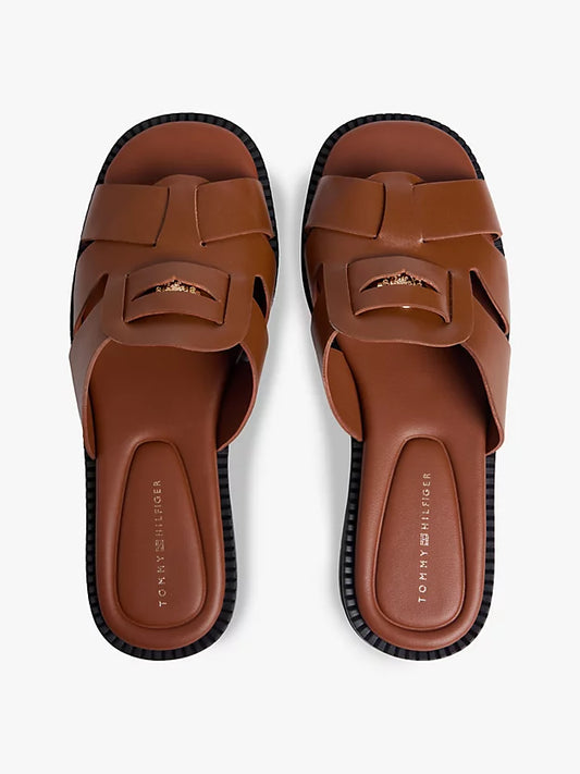 Leather Crest Square Toe Sandals