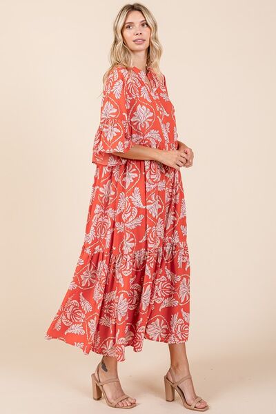 Mittoshop Mehrlagiges Rüschenkleid mit abstraktem Blättermuster