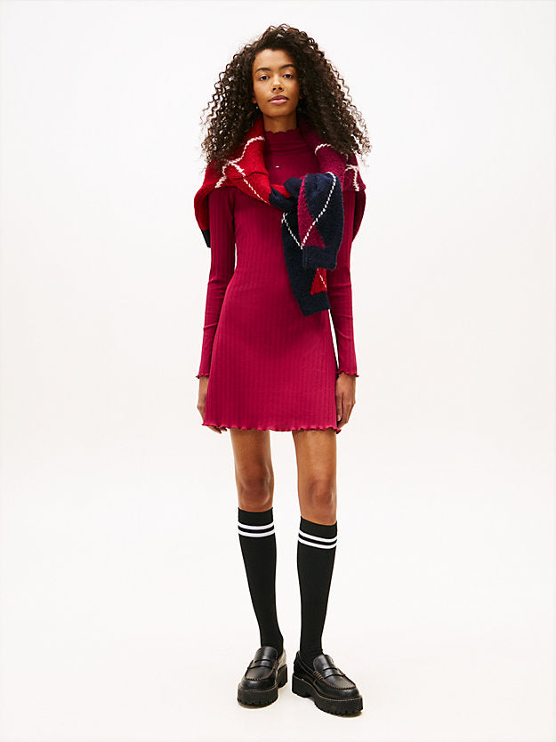 Ruffle Trim Ribbed Slim Mini Dress