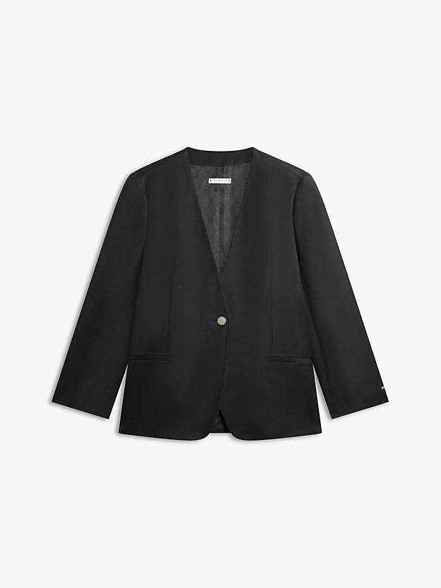 Gold-Tone Button Relaxed Linen Blend Blazer