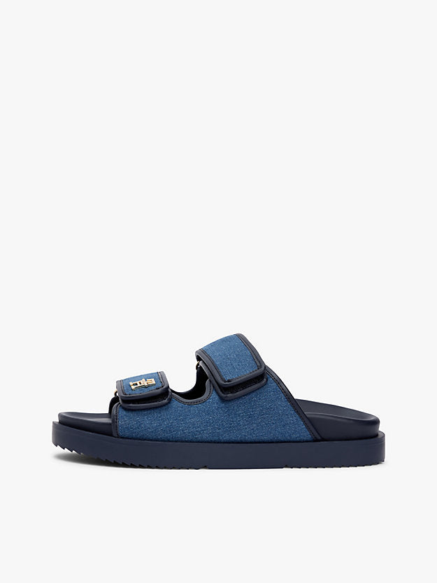 Denim Monogram Double Strap Sandals