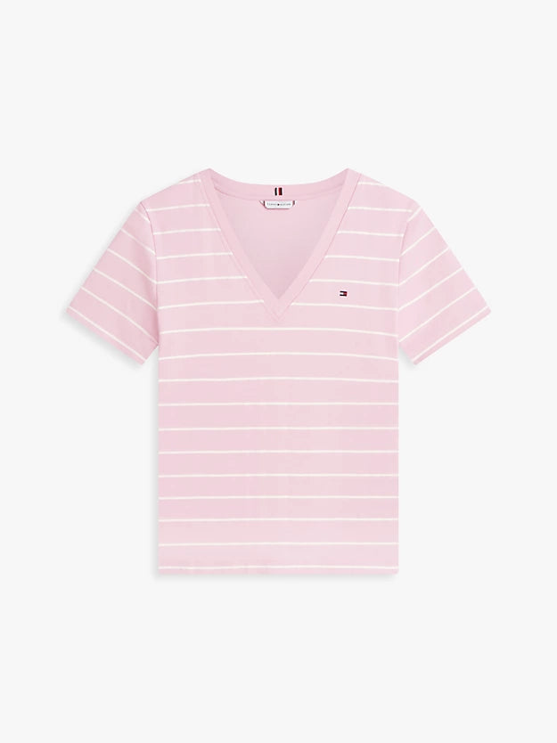 Flag Embroidery Slim V-Neck T-Shirt