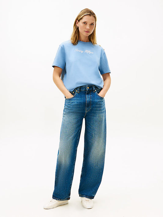 Gold-Tone Button Logo Embroidery Relaxed T-Shirt