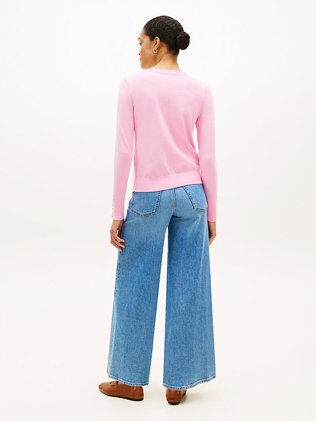 Gold-Tone Button Jersey Boat Neck Jumper