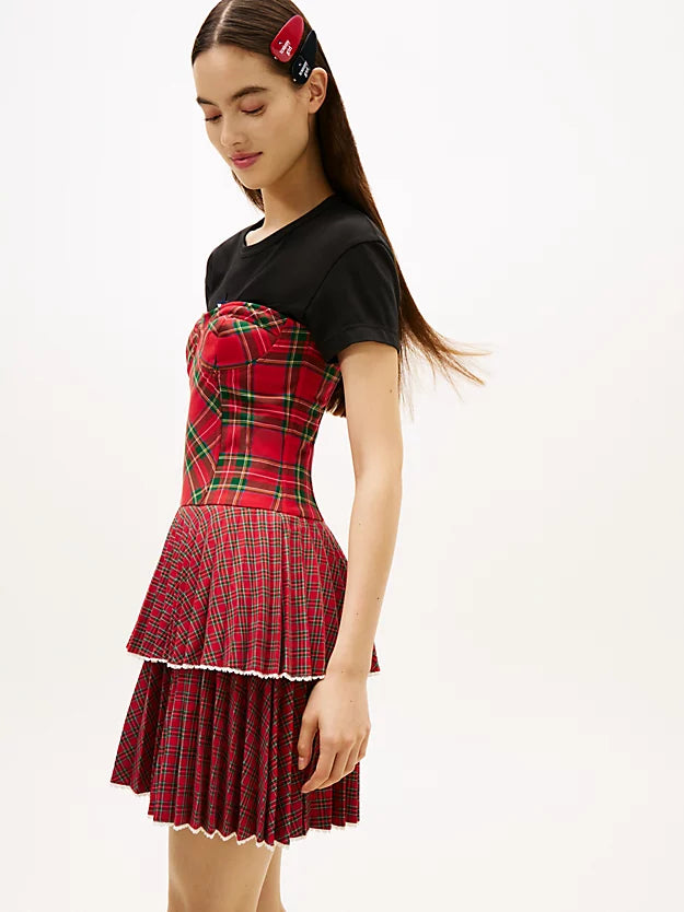 Girl Tartan Check Tiered Mini Dress