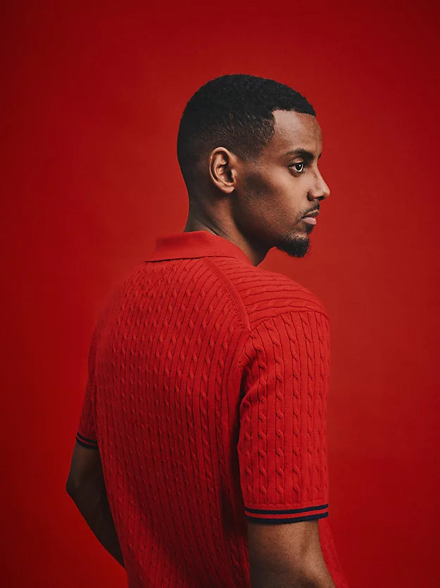 Cable Knit Short Sleeve Polo Jumper