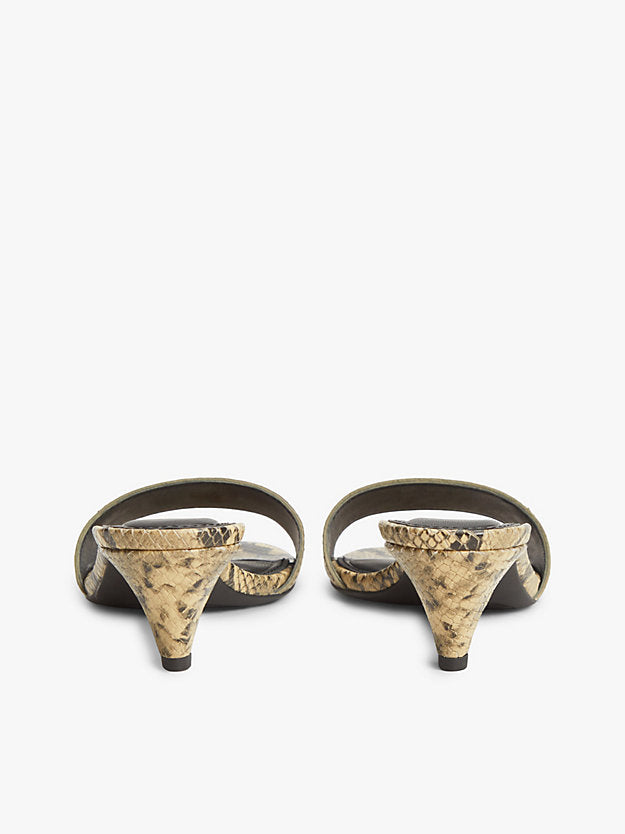Snake Print Leather Heeled Mules