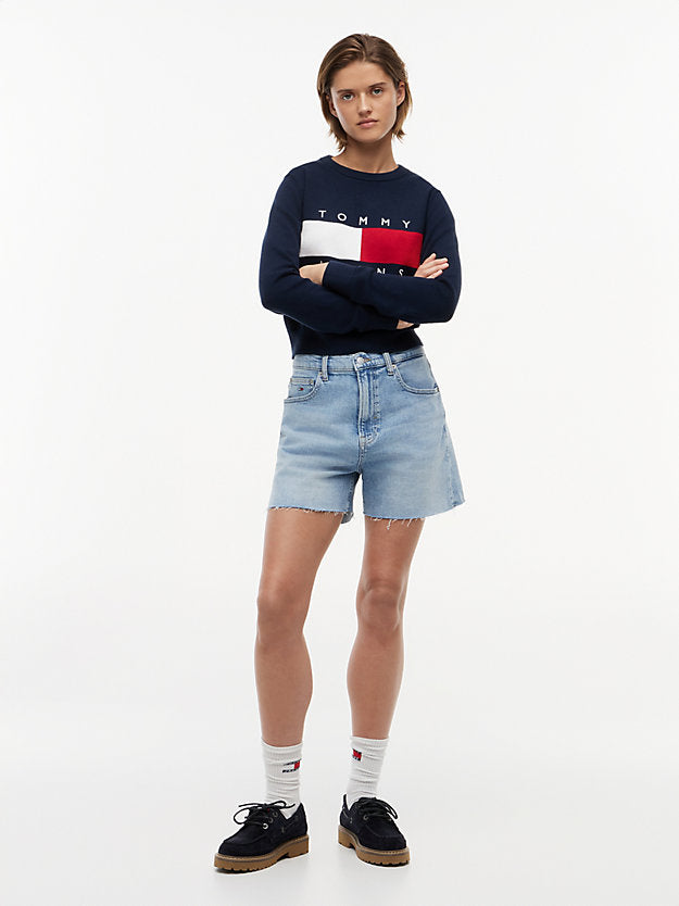Mom Whiskered Denim Shorts