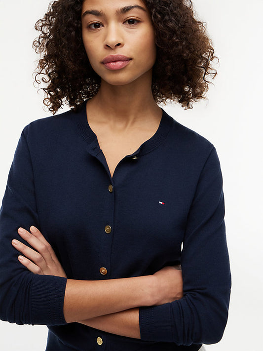 Fine Knit Jersey Crew Neck Cardigan