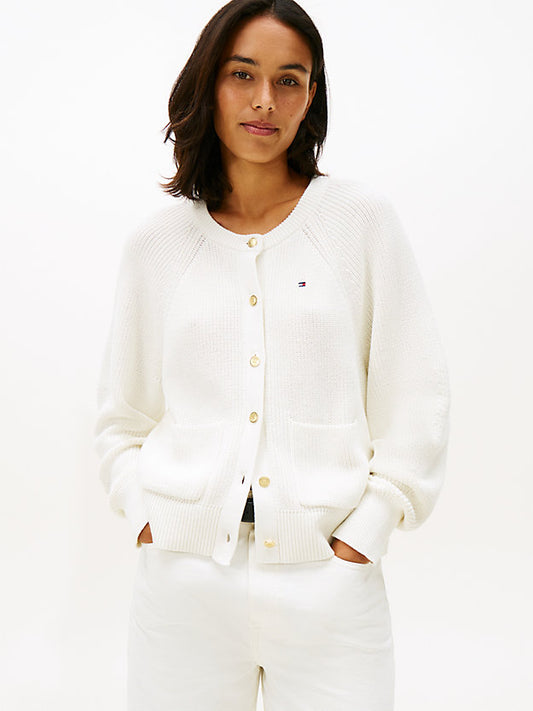 Gold-Tone Button Relaxed Cardigan