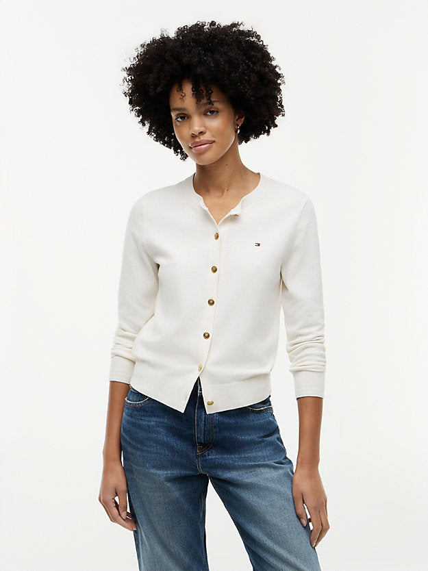 Fine Knit Jersey Crew Neck Cardigan
