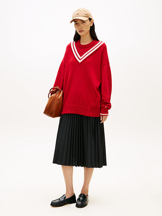 Pleated Check Wool Blend Midi Skirt