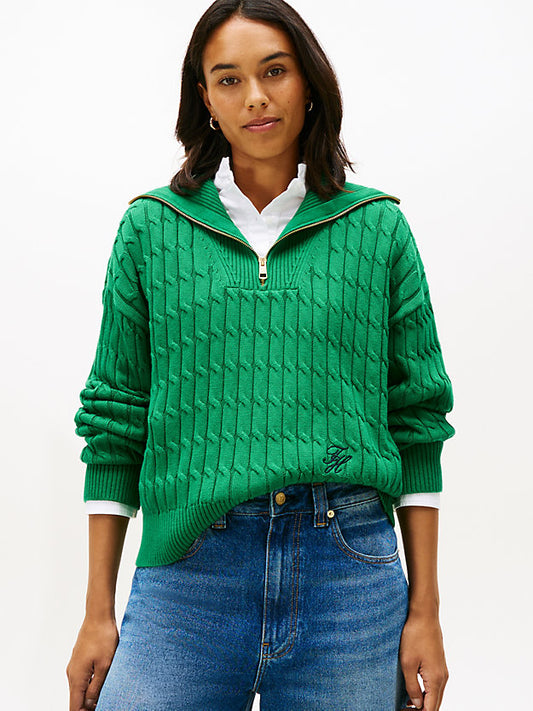 Relaxed Cable Knit Quarter-Zip Jumper
