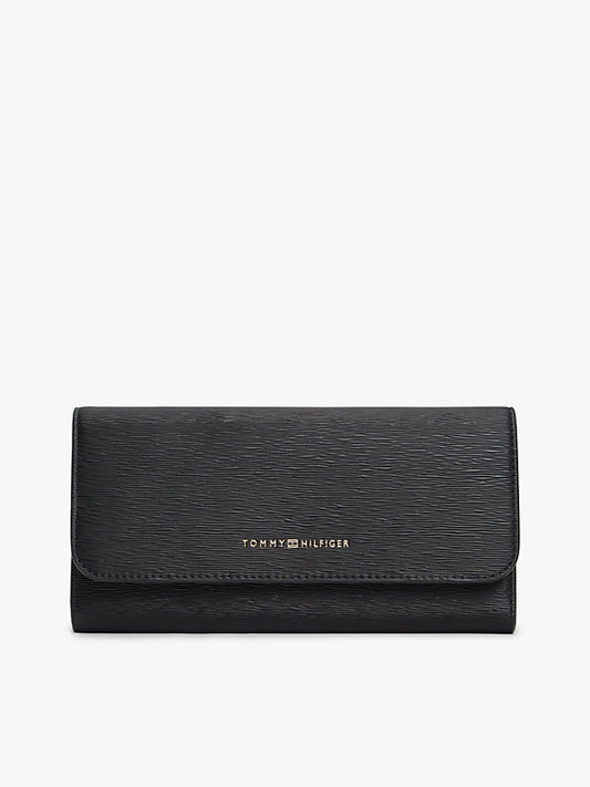 Metallic Logo Textured Flap Wallet