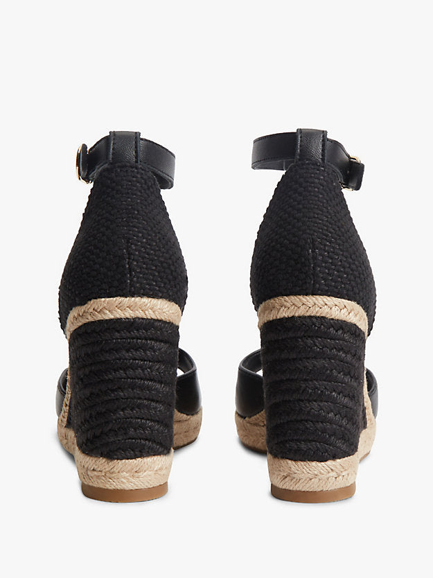 Logo Plaque Leather Wedge Heel Espadrilles