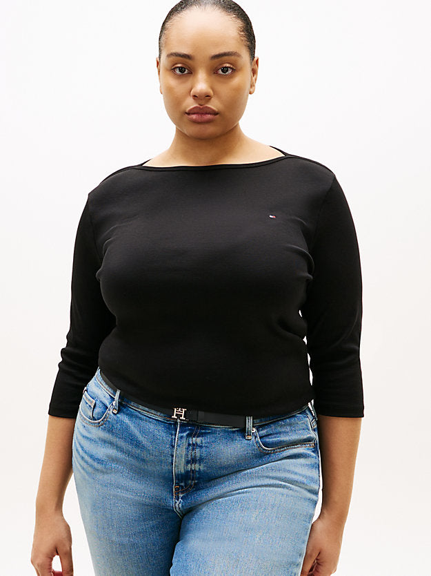 Curve Boat Neck Three-Quarter Sleeve T-Shirt